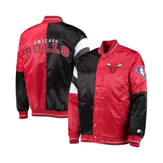 Men's Black, Red Chicago Bulls The Leader Color Block Satin Full-Snap Jacket