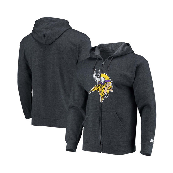 Men's Heathered Charcoal Minnesota Vikings Primary Logo Full-Zip Hoodie