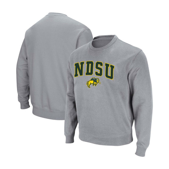 Men's Heathered Gray NDSU Bison Arch Logo Tackle Twill Pullover Sweatshirt