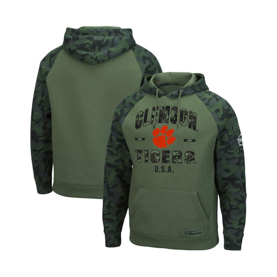 Men's Olive, Camo Clemson Tigers OHT Military-Inspired Appreciation Raglan Pullover Hoodie