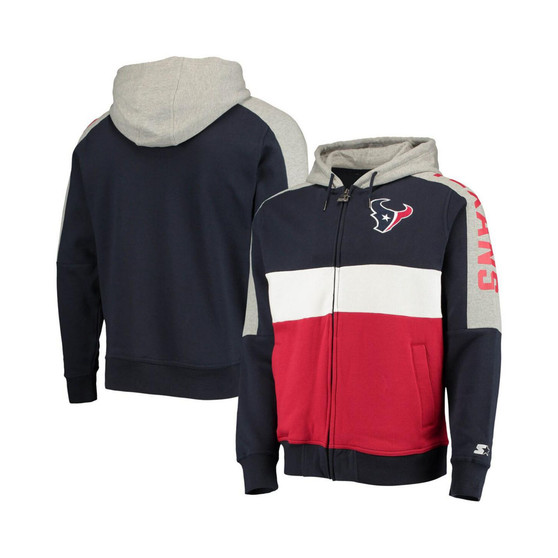 Men's Navy, Red Houston Texans Playoffs Color Block Full-Zip Hoodie