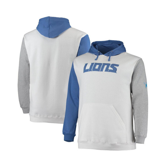 Men's Blue, White Detroit Lions Big and Tall Pullover Hoodie