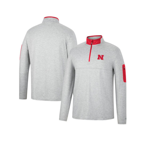 Men's Heathered Gray, Scarlet Nebraska Huskers Country Club Windshirt Quarter-Zip Jacket