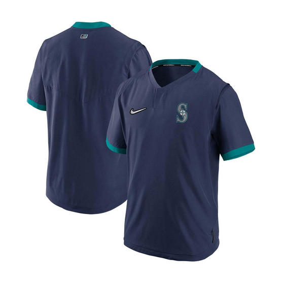 Men's Navy, Aqua Seattle Mariners Authentic Collection Short Sleeve Hot Pullover Jacket