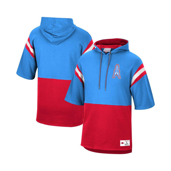 Men's Neon Light Blue, Red Houston Oilers Gridiron Classics Historic Logo Training Room Half-Sleeve Pullover Hoodie