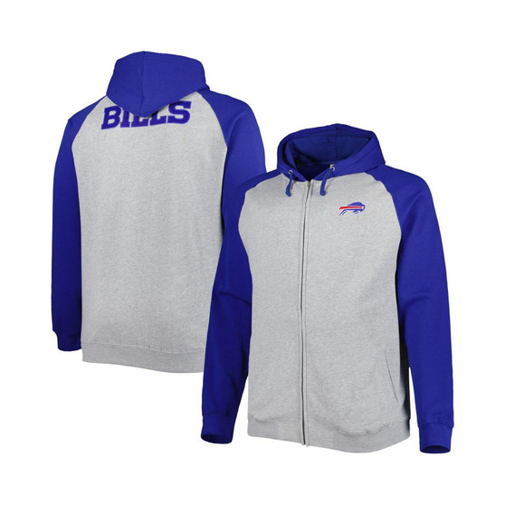 Men's Heather Gray Buffalo Bills Big and Tall Fleece Raglan Full-Zip Hoodie Jacket