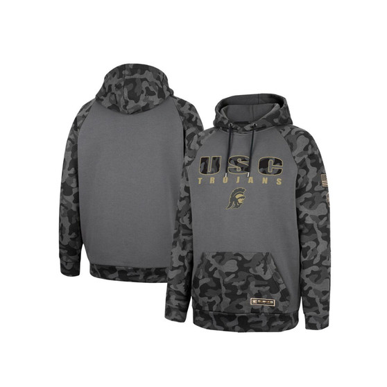 Men's Charcoal USC Trojans OHT Military-Inspired Appreciation Camo Stack Raglan Pullover Hoodie