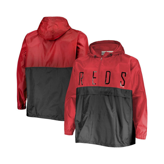 Men's Red, Black Cincinnati Reds Big and Tall Split Body Anorak Half-Zip Jacket