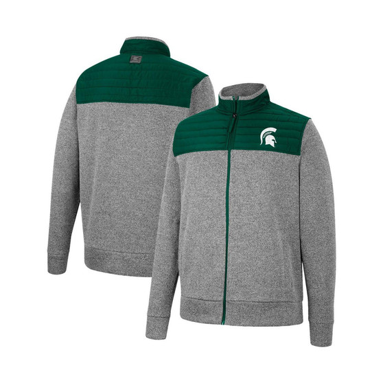 Men's Gray, Green Michigan State Spartans Putter Herringbone Full-Zip Jacket