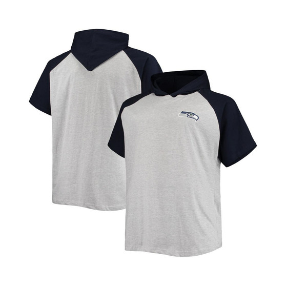 Men's Heathered Gray, College Navy Seattle Seahawks Big and Tall Raglan Short Sleeve Pullover Hoodie
