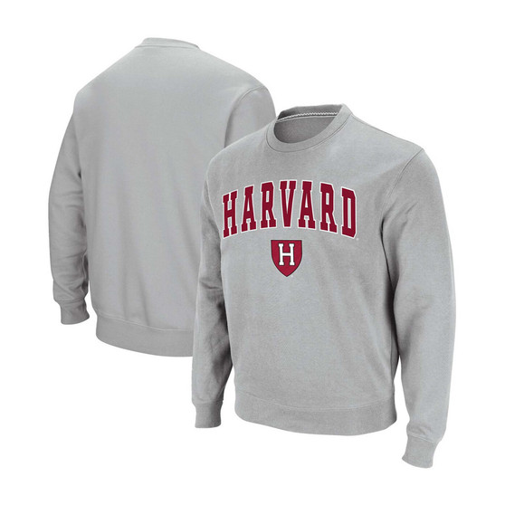 Men's Gray Harvard Crimson Team Arch Logo Tackle Twill Pullover Sweatshirt