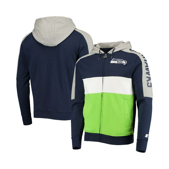 Men's College Navy, Neon Green Seattle Seahawks Playoffs Color Block Full-Zip Hoodie