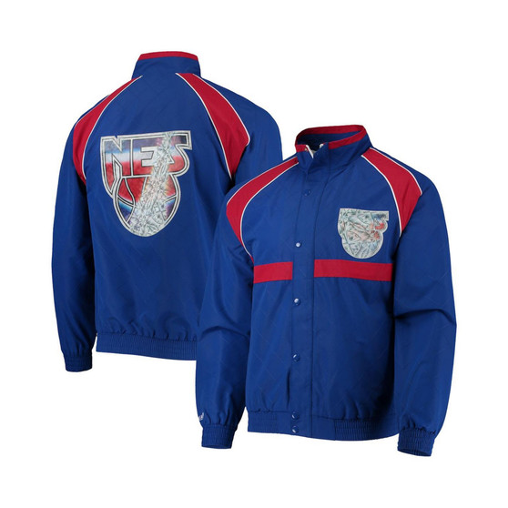 Men's New Jersey Nets Blue Hardwood Classics 75th Anniversary Authentic Warmup Raglan Full-Snap Jacket