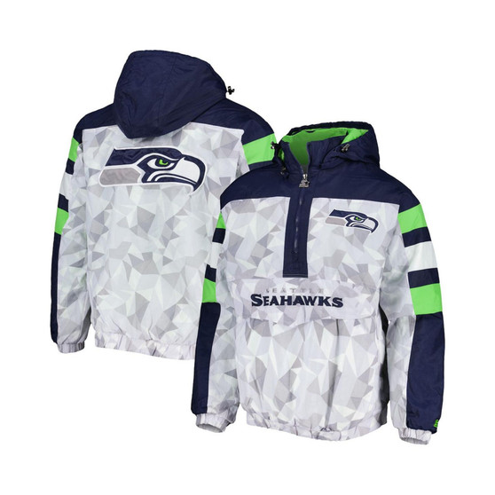 Men's White, Navy Seattle Seahawks Thursday Night Gridiron Raglan Half-Zip Hooded Jacket