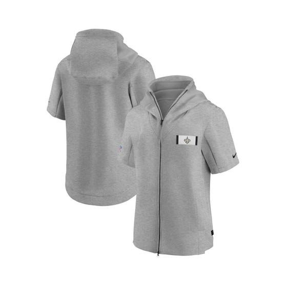 Men's Heathered Gray New Orleans Saints Sideline Showout Short Sleeve Full-Zip Hoodie Jacket
