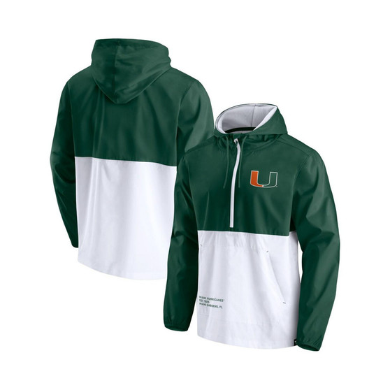 Men's Green, White Miami Hurricanes Thrill Seeker Half-Zip Hoodie Anorak Jacket