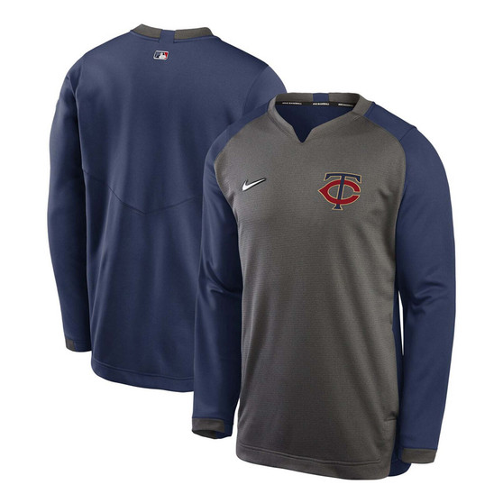 Men's Charcoal, Navy Minnesota Twins Authentic Collection Thermal Crew Performance Pullover Sweatshirt