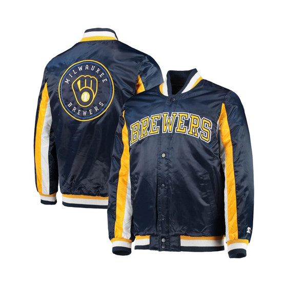 Men's Navy Milwaukee Brewers The Ace Satin Full-Snap Jacket