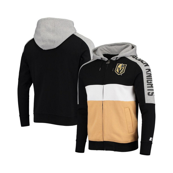Men's Black, Gold Vegas Golden Knights Playoffs Color Block Full-Zip Hoodie