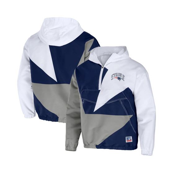 Men's NFL X Staple Navy and Gray New England Patriots Pop Over Half-Zip Nylon Colorblocked Anorak