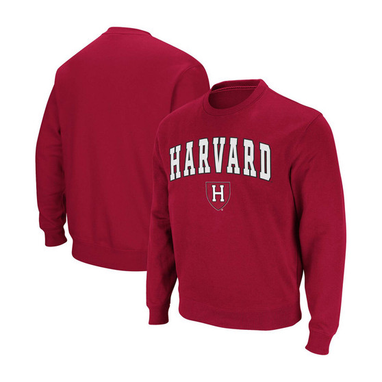 Men's Crimson Harvard Crimson Team Arch Logo Tackle Twill Pullover Sweatshirt