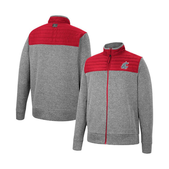 Men's Charcoal, Crimson Washington State Cougars Putter Herringbone Full-Zip Jacket