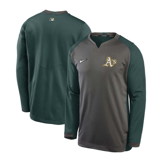Men's Charcoal, Green Oakland Athletics Authentic Collection Thermal Crew Performance Pullover Sweatshirt