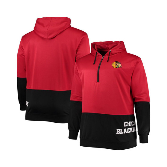 Men's Red, Black Chicago Blackhawks Big and Tall Team Quarter-Zip Hoodie