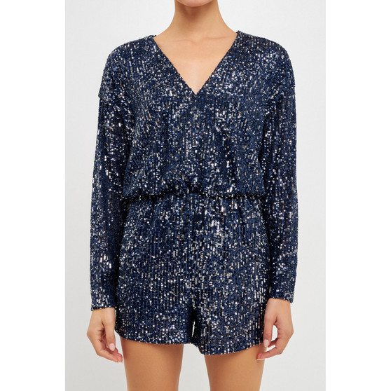 Women's Front Wrap Sequins Romper