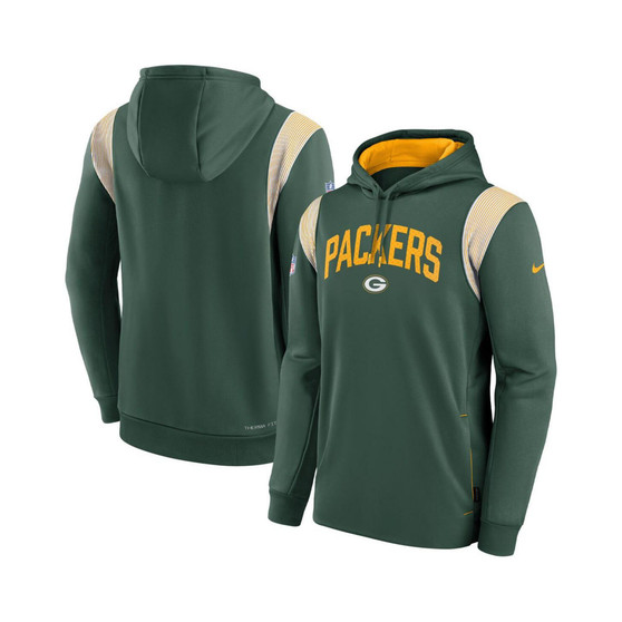 Men's Green Green Bay Packers Sideline Athletic Stack Performance Pullover Hoodie