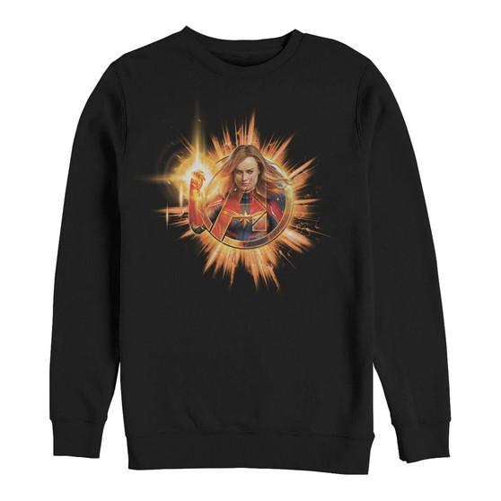 Marvel Men's Captain Marvel Fire Burst Chest Logo, Crewneck Fleece