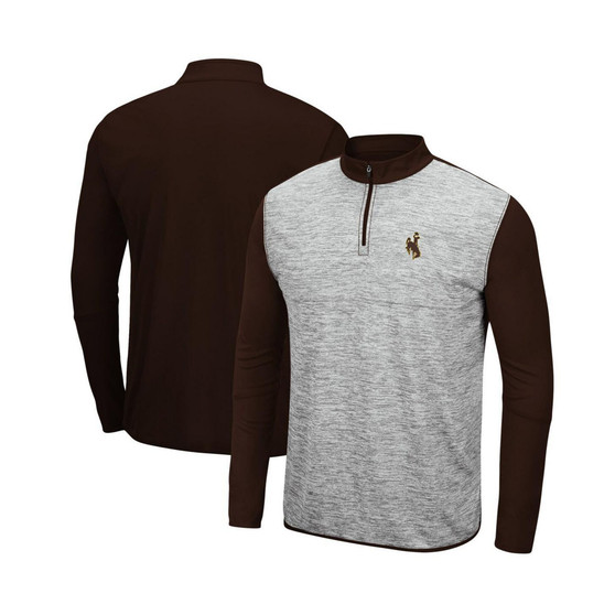 Men's Heathered Gray, Brown Wyoming Cowboys Prospect Quarter-Zip Jacket