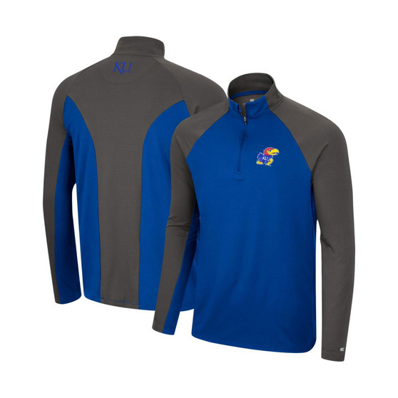 Men's Royal, Charcoal Kansas Jayhawks Two Yutes Raglan Quarter-Zip Windshirt