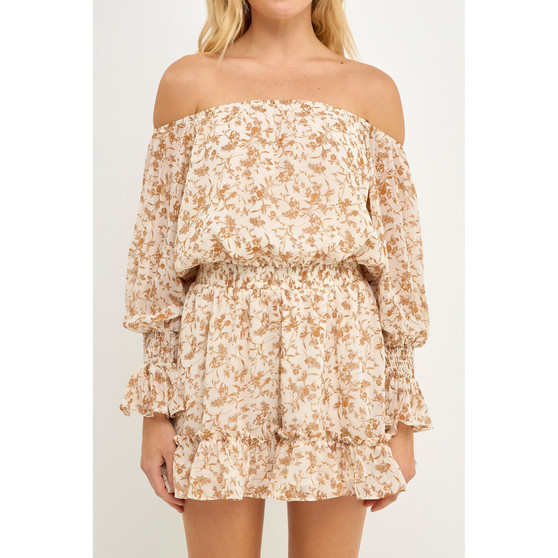 Women's Baroque Chiffon Floral Long Sleeve Romper