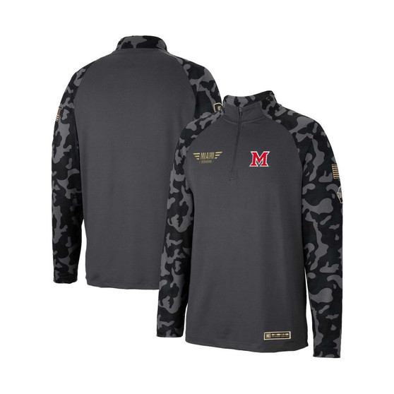 Men's Charcoal Miami University RedHawks OHT Military-Inspired Appreciation Long Range Raglan Quarter-Zip Jacket