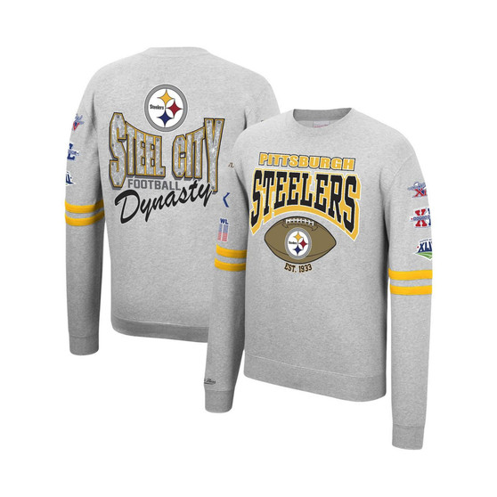 Men's Heathered Gray Pittsburgh Steelers Allover Print Fleece Pullover Sweatshirt