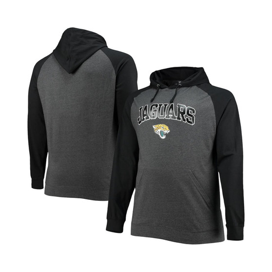 Men's Branded Black, Heathered Charcoal Jacksonville Jaguars Big and Tall Lightweight Raglan Pullover Hoodie