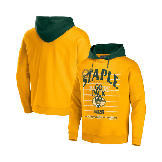 Men's NFL X Staple Yellow Green Bay Packers Oversized Gridiron Vintage-Like Wash Pullover Hoodie