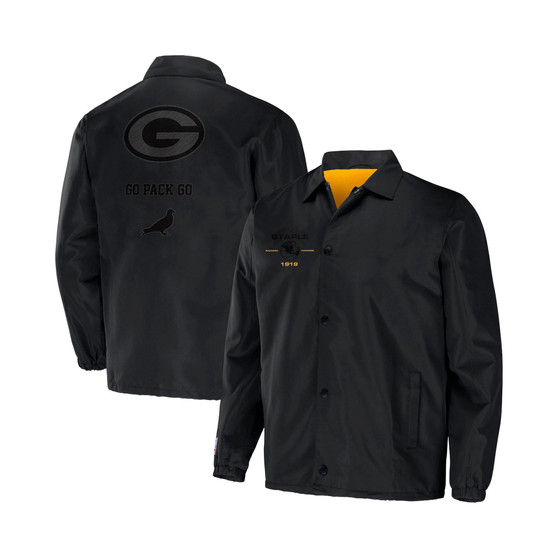 Men's NFL X Staple Black Green Bay Packers Embroidered Nylon Jacket