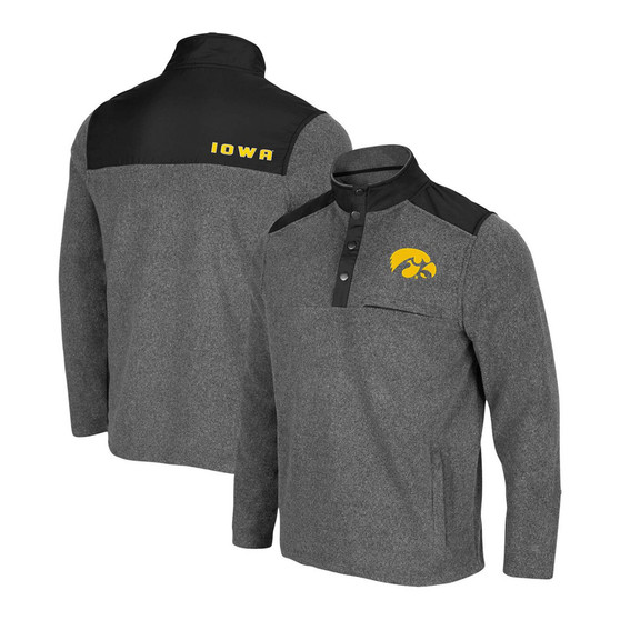 Men's Heather Charcoal, Black Iowa Hawkeyes Huff Snap Pullover