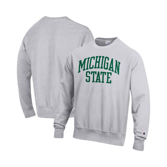Men's Heathered Gray Michigan State Spartans Arch Reverse Weave Pullover Sweatshirt