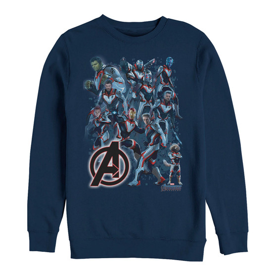 Marvel Men's Avengers Endgame Glowing Logo Group Poster, Crewneck Fleece