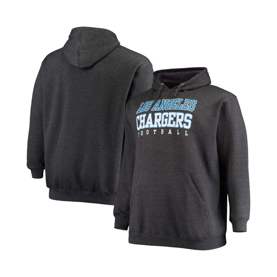 Men's Big and Tall Heathered Charcoal Los Angeles Chargers Practice Pullover Hoodie