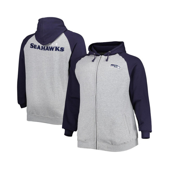 Men's Heather Gray Seattle Seahawks Big and Tall Fleece Raglan Full-Zip Hoodie Jacket