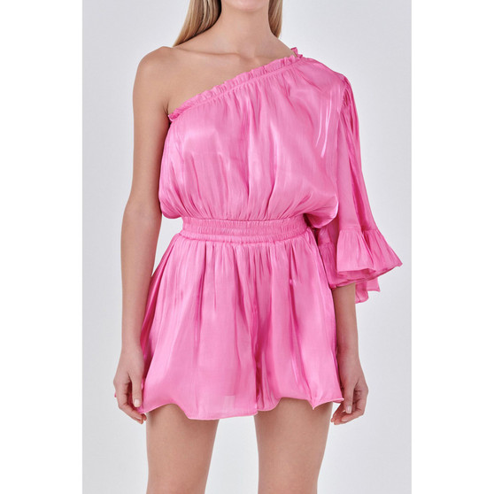 Women's One Shoulder Shiny Romper