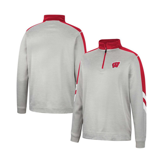 Men's Gray and Red Wisconsin Badgers Bushwood Fleece Quarter-Zip Jacket