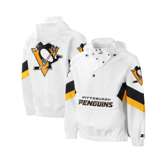 Men's White Pittsburgh Penguins Enforcer Half-Zip Windbreaker Hoodie