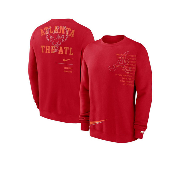Men's Red Atlanta Braves Statement Ball Game Fleece Pullover Sweatshirt
