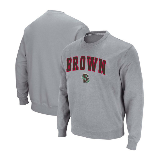 Men's Heather Gray Brown Bears Arch Logo Tackle Twill Pullover Sweatshirt