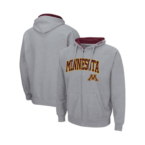 Men's Heathered Gray Minnesota Golden Gophers Arch and Logo 3.0 Full-Zip Hoodie